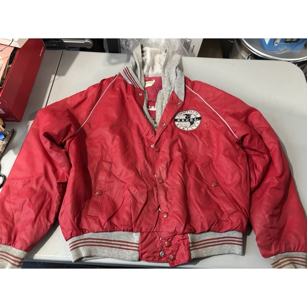Vtg King Louie‎ Red Hooded Medium Coat Excel Pork Ottumwa Ia
